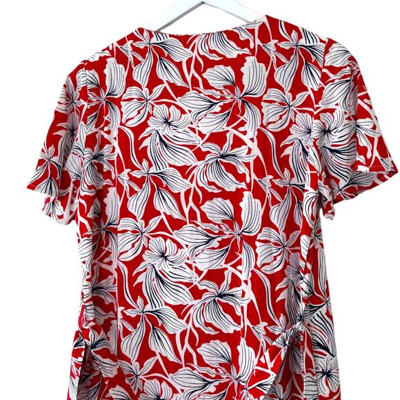 Mango Red Floral Wrap Midi Dress Short Sleeve Tie Waist Size Medium - Picture 7 of 10